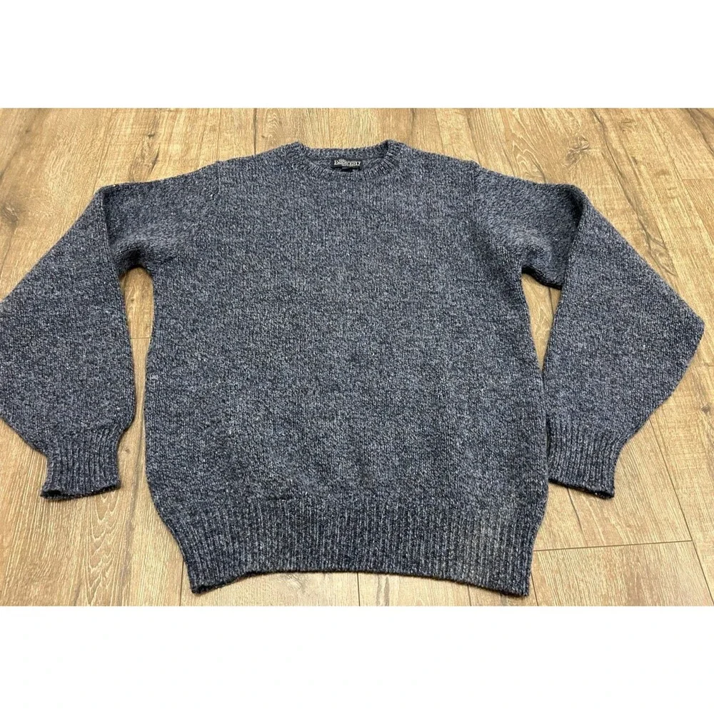 Vintage Lands End Wool Sweater Medium Navy Chunky Knit Dad Grandpa